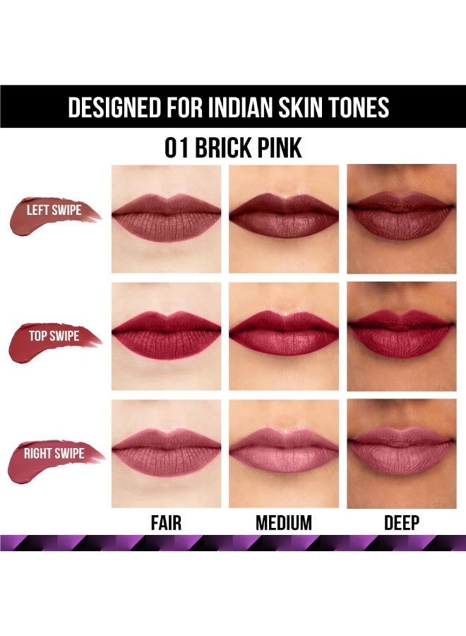 Staze 9to9 3 in 1 Lipstick | 3 Unique Shades in 1 | 12 HRS Long Lasting, Transferproof | Non-drying Formula with Intense Color Payoff | 01 Brick Pink | 3.8 g - Image 2